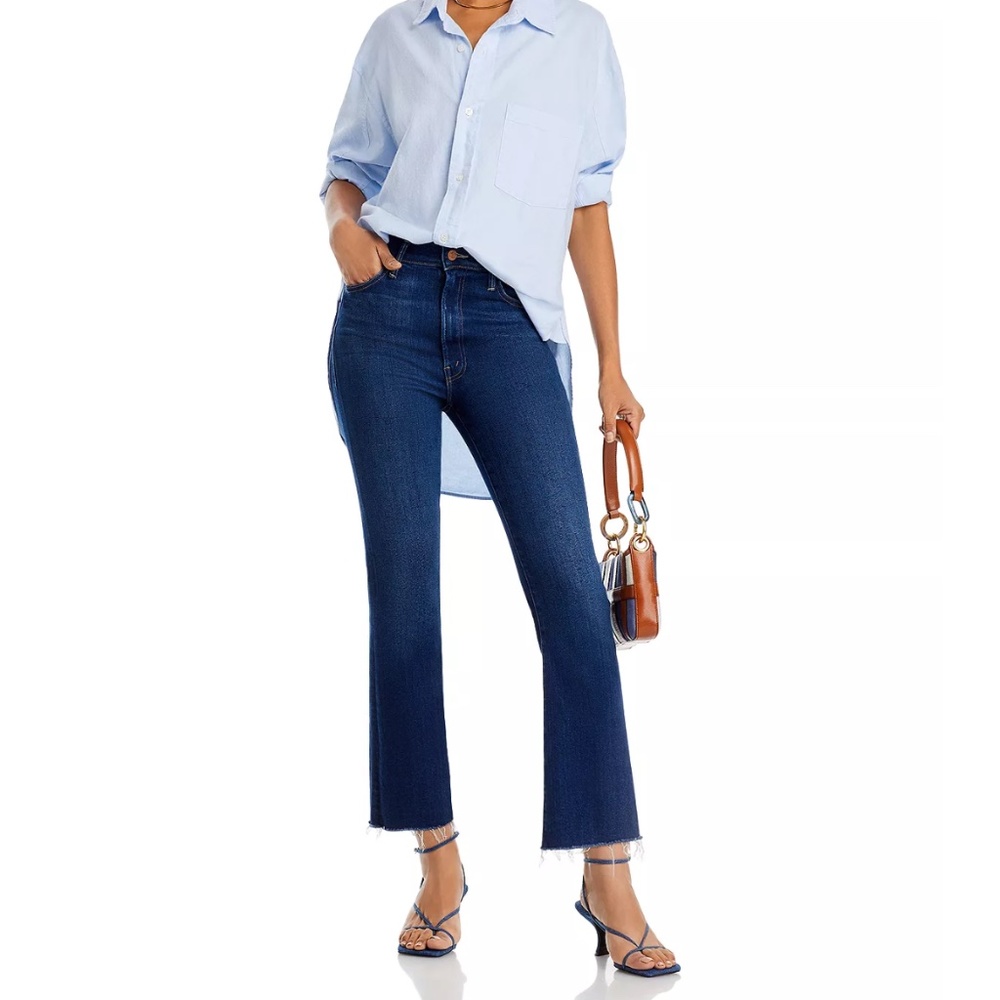 Mother Hustler High Rise Frayed Flare Leg Ankle Jeans Home Movie Size 25